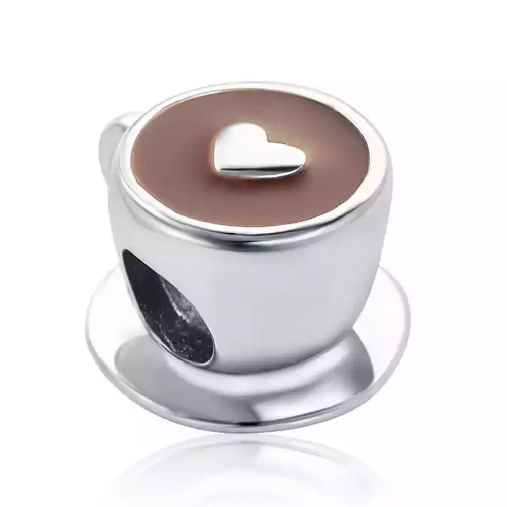 Coffee Tea Cup 925 Silver Charm with Enamel Detail